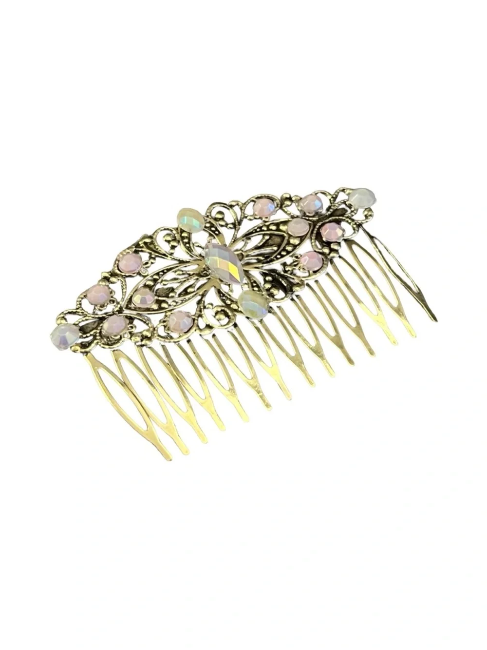 Elegant Gold and Pink Faux Crystal Rhinestone Hair Comb 3.0”FINAL PRICE DROP